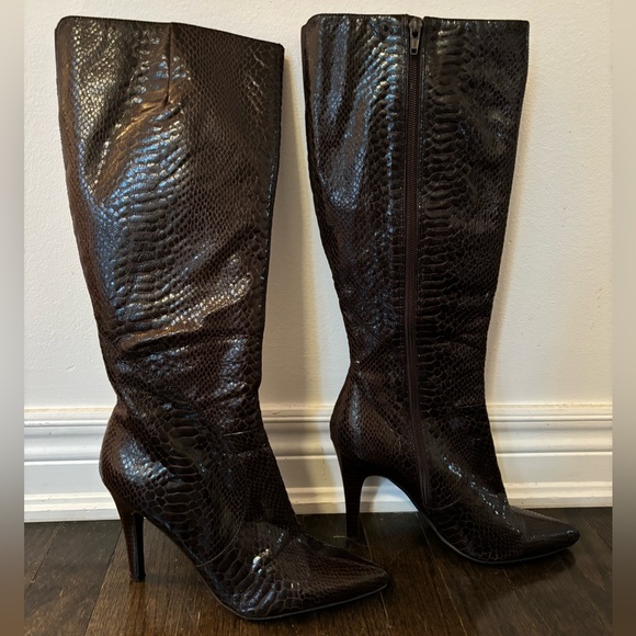 Brown Snake Print Tall Heeled Boot - Picture 2 of 5
